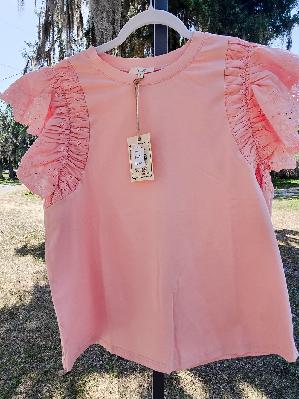 easel Pink Eyelet Ruffle Sleeve Tee